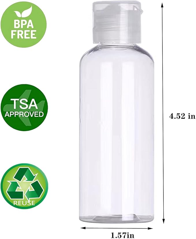 3.4 oz Clear Plastic Bottle With Flip Cap -TSA Approved