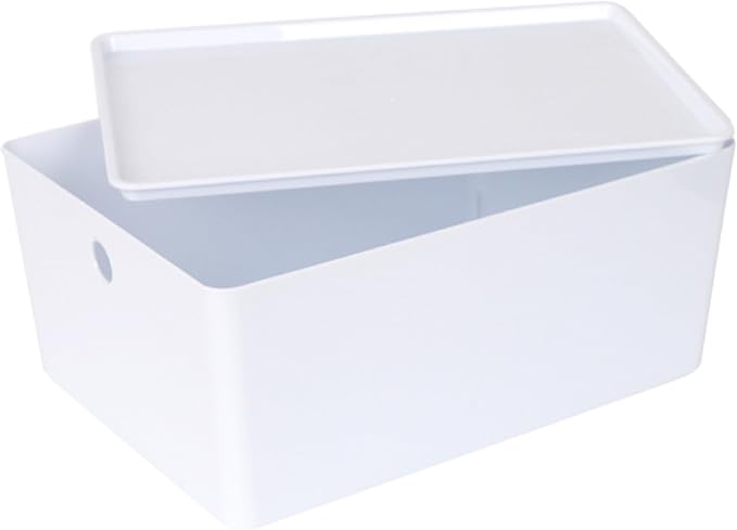 Storage Basket w/Lid White (14" x 10.4" x 6")
