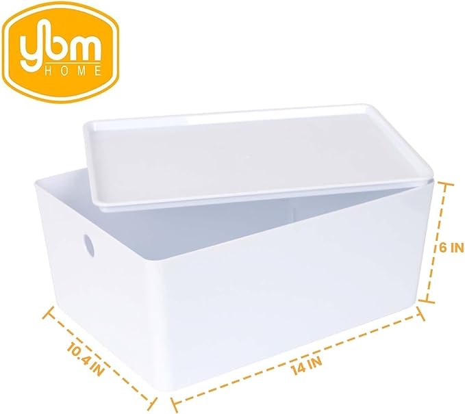 Storage Basket w/Lid White (14" x 10.4" x 6")