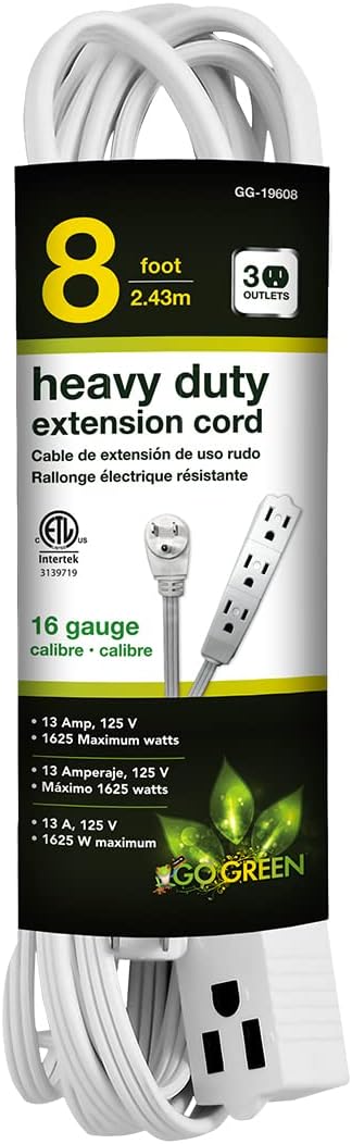 Slender Cord 8FT 3 Prong Go Green