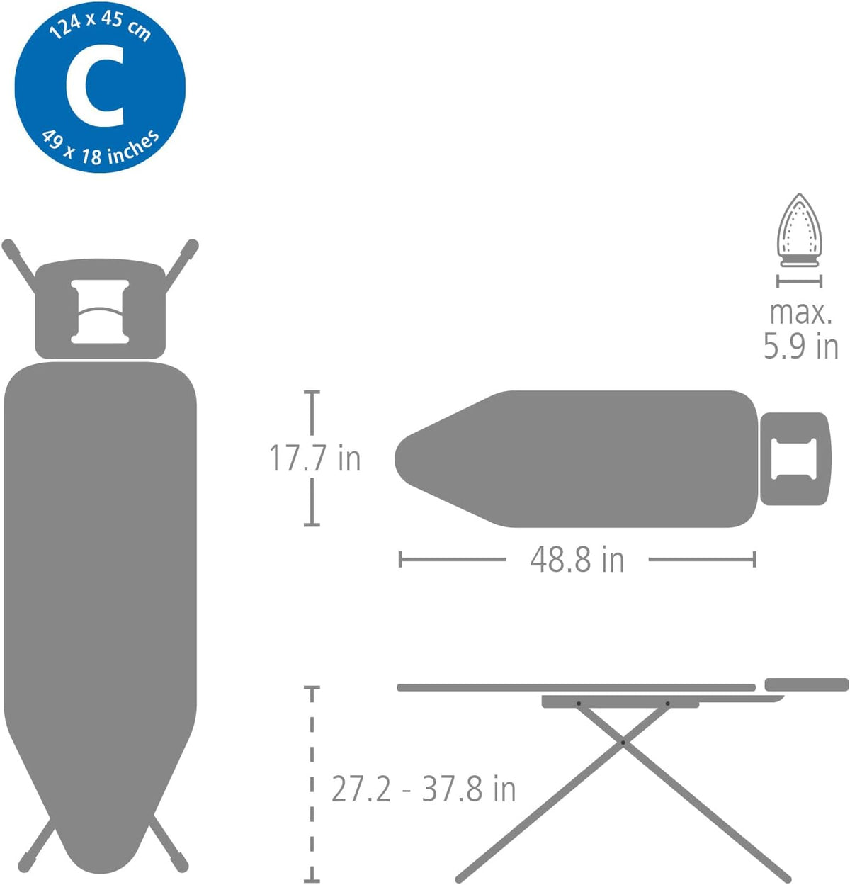 Ironing Board SSIR Size C (18" x 49") Denim Black Brabantia