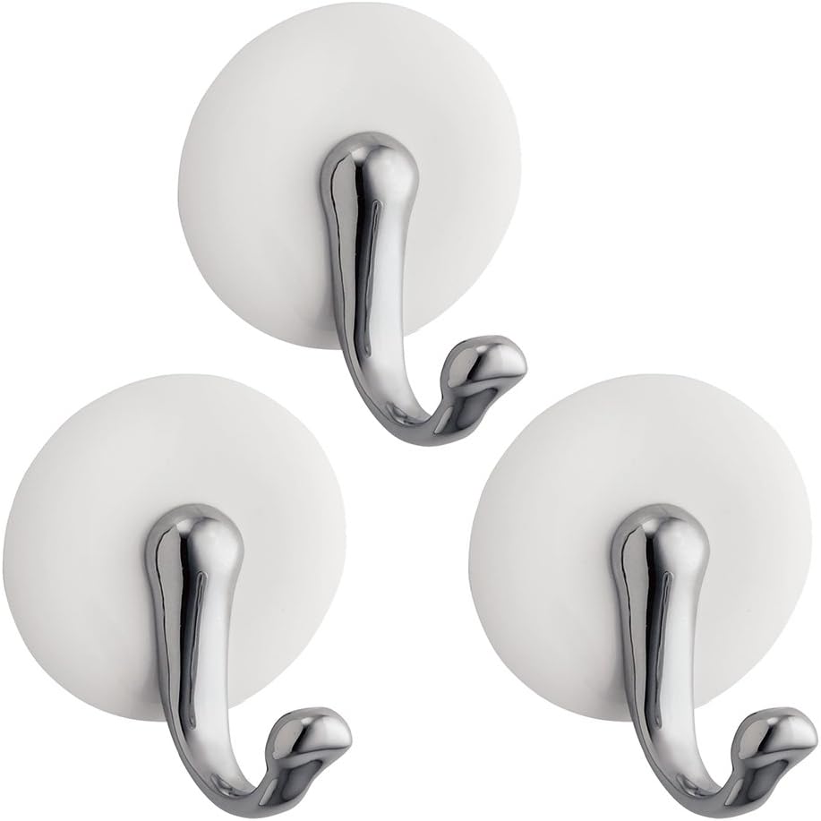 Peel & Stick Hook White & Chrome 3PK Inter Design