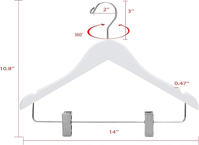 Wood Kids Size Hangers White w/Clips 5PK Quality Hangers
