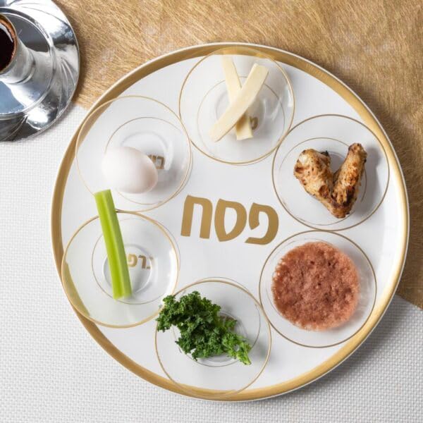 White Gold Disposable Seder Plate | 14 Inch | Blue Sky
