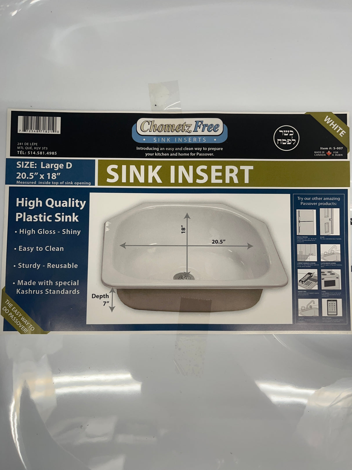 D-Shape Sink Insert | 20.5" x 18" | Kosher for Passover
