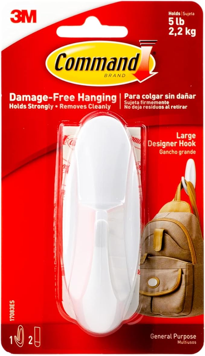 Command Designer Hook | White | Large | Wall Mount | 5LB | 3M
