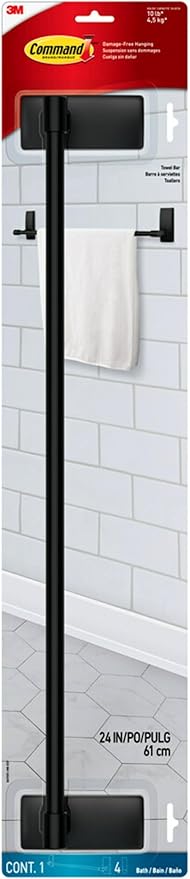 Command Matte Black Towel Bar | 10LB Damage-Free Mount
