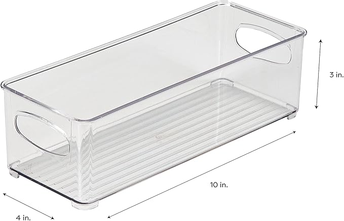 Vertical Storage Bin Striped | Small Narrow | Clear | 10" x 4" x 3" | Simplify