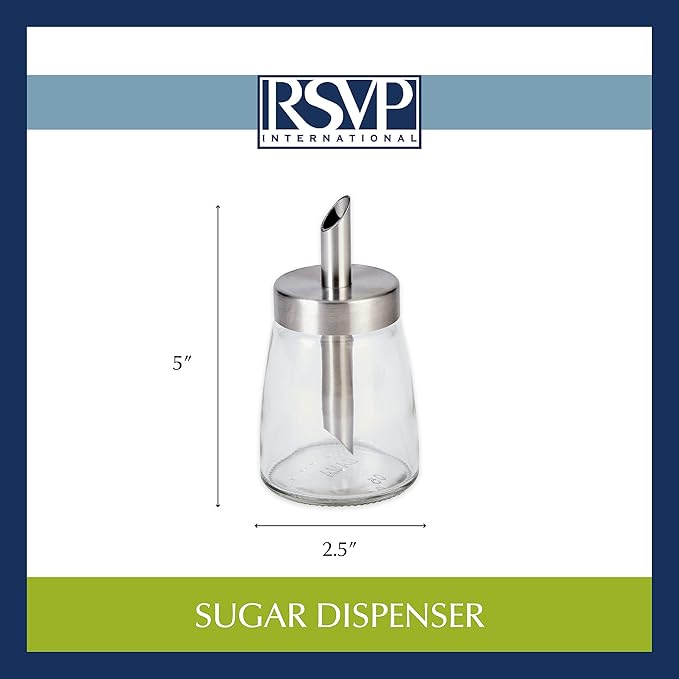 Glass Sugar Dispenser w/ Pour Spout Stainless Steel Lid | 4 oz | RVSP