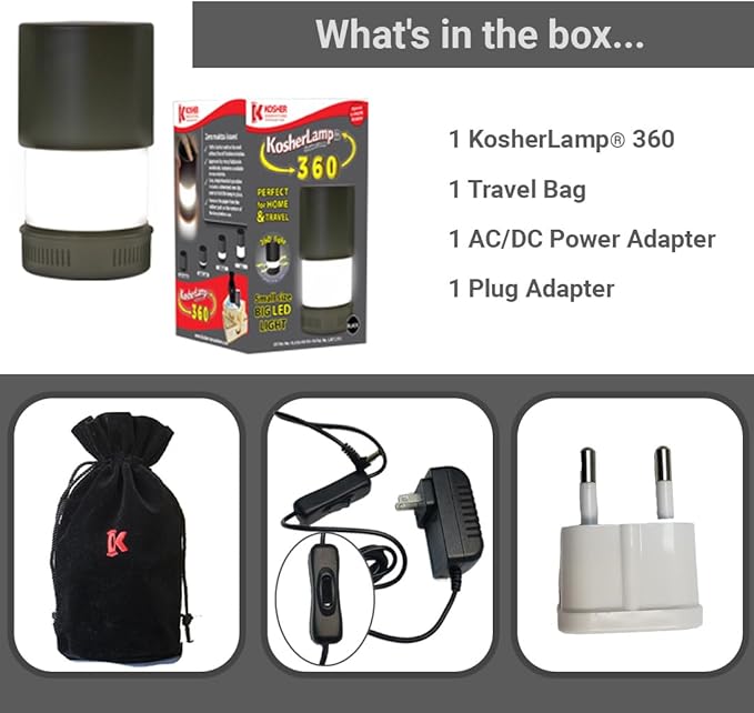 KosherLamp 360 Black | Shabbos LED Lamp for Travel
