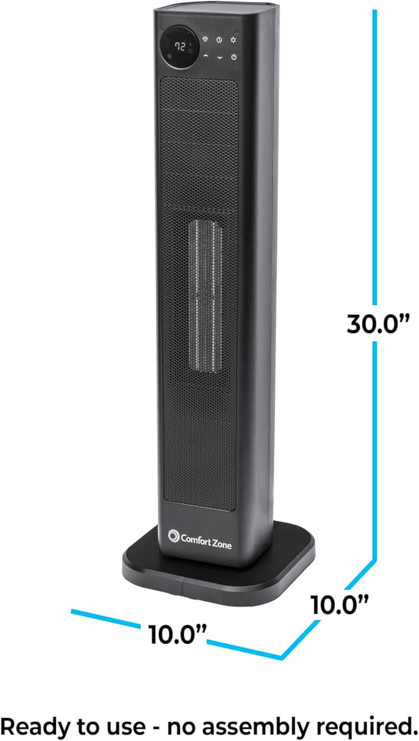 Comfort Zone Oscillating Tower Space Heater with Remote Control 1500w