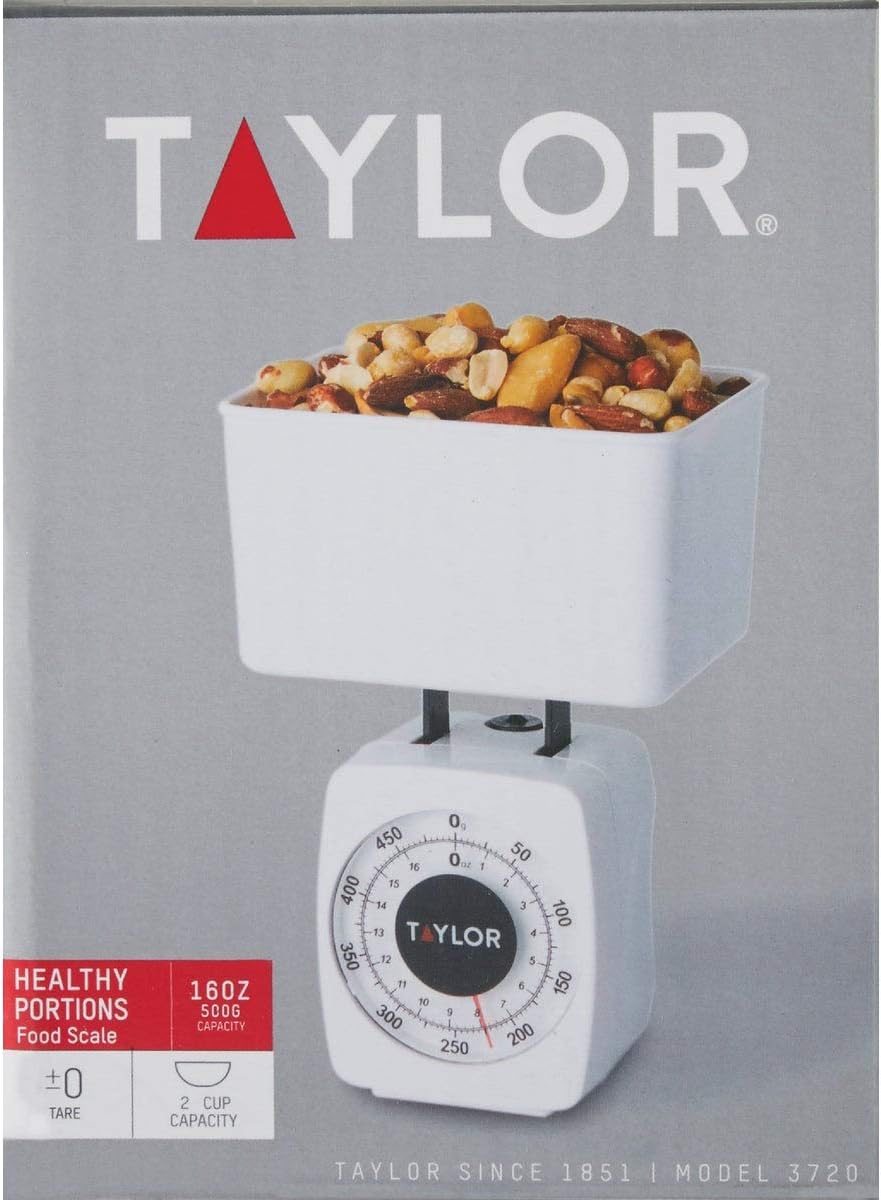 Analog Food Scale | 1Lb/500G Mechanical Kitchen Scale | Model 3720 | White | Taylor