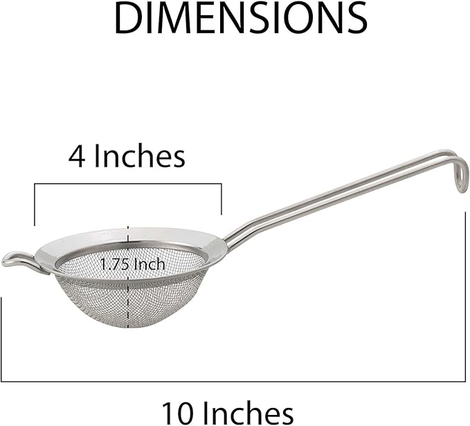 Double Mesh Strainer | 4 Inch | 18/8 Stainless Steel | Fine Dual Mesh | HIC Kitchen