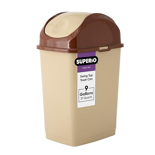 Trash Bin 9 Gallon Beige Superio (Swing Top Cover)