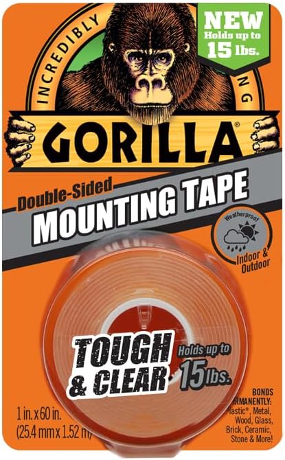 Gorilla Double Sided Tape Clear | 15LB Hold | 1 in x 60 in | Indoor/Outdoor Use
