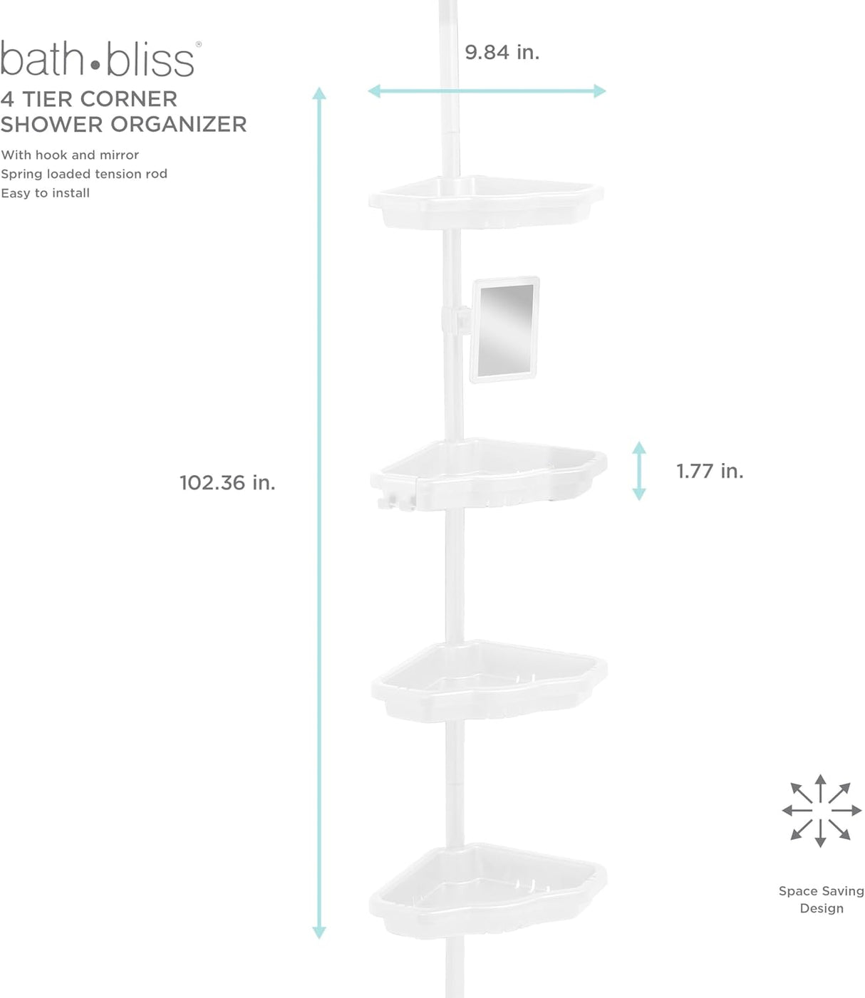 4 Tier White Corner Shower Organizer With hook and Mirror