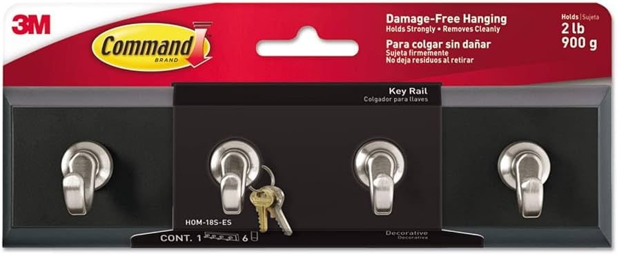 Command Key Rail Black | 4 Hooks and 6 Strips | 2 LB | 3M