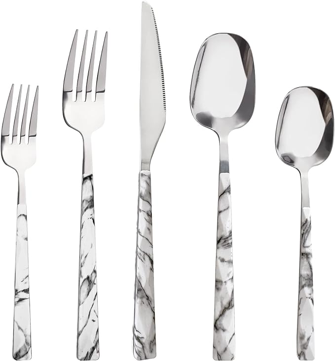 Flatware Set 20pc | Marble Handle | Modern Cutlery | Holister