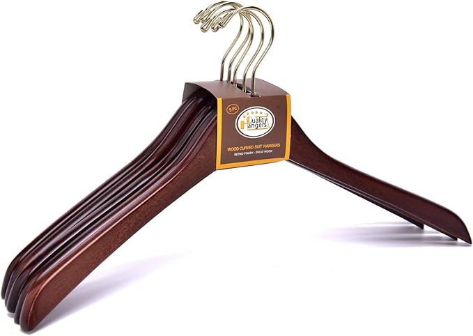 Wood Curved Suit Hangers Retro 5pk Quality Hangers
