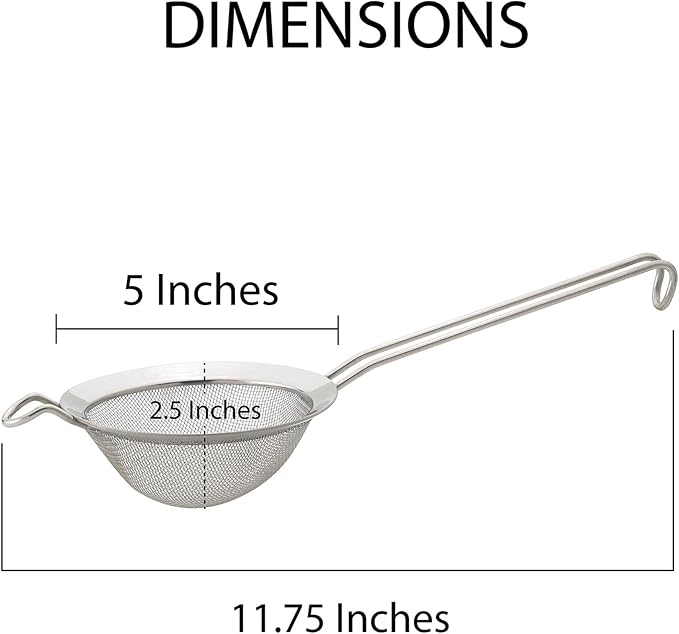 Double Mesh Strainer With Handles | 5 Inch | 18/8 Stainless Steel | Fine Dual Mesh | HIC Kitchen