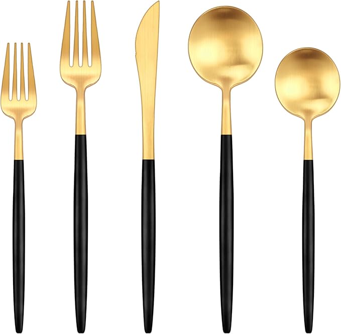 Flatware Set Black Gold | Designer Tableware | 20 pc | Vikko