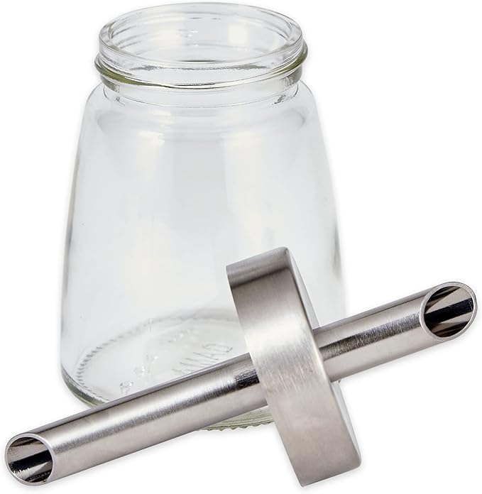 Glass Sugar Dispenser w/ Pour Spout Stainless Steel Lid | 4 oz | RVSP