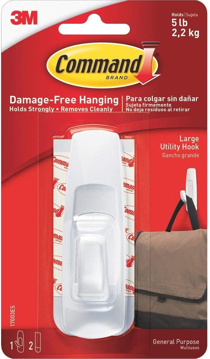 Command Large Utility Hook | White | Plastic | Wall Mount | 5LB
