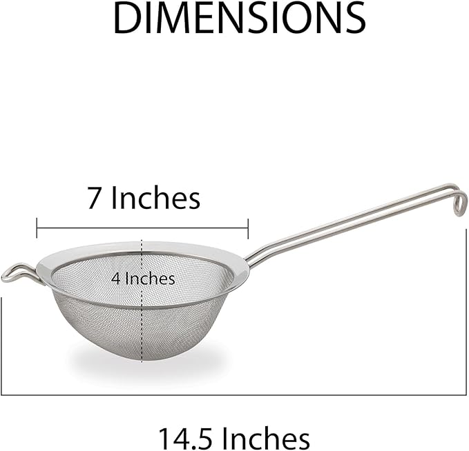 Double Mesh Strainer | 7 Inch | 18/8 Stainless Steel | Fine Dual Mesh | HIC Kitchen