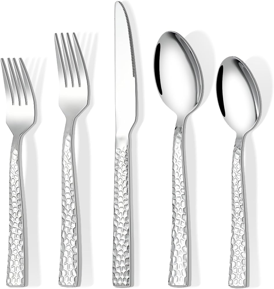 20PC Euro Hammered Flatware Set | 18/10 Stainless Steel