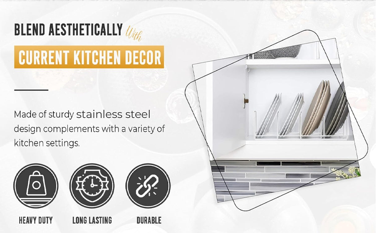 Plate Rack 4-Section | Dish Organizer | Grey | YBM Home