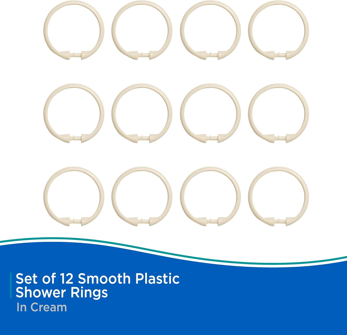 Curtain Hooks for Shower | Beige | Set of 12 | R&L Plastics