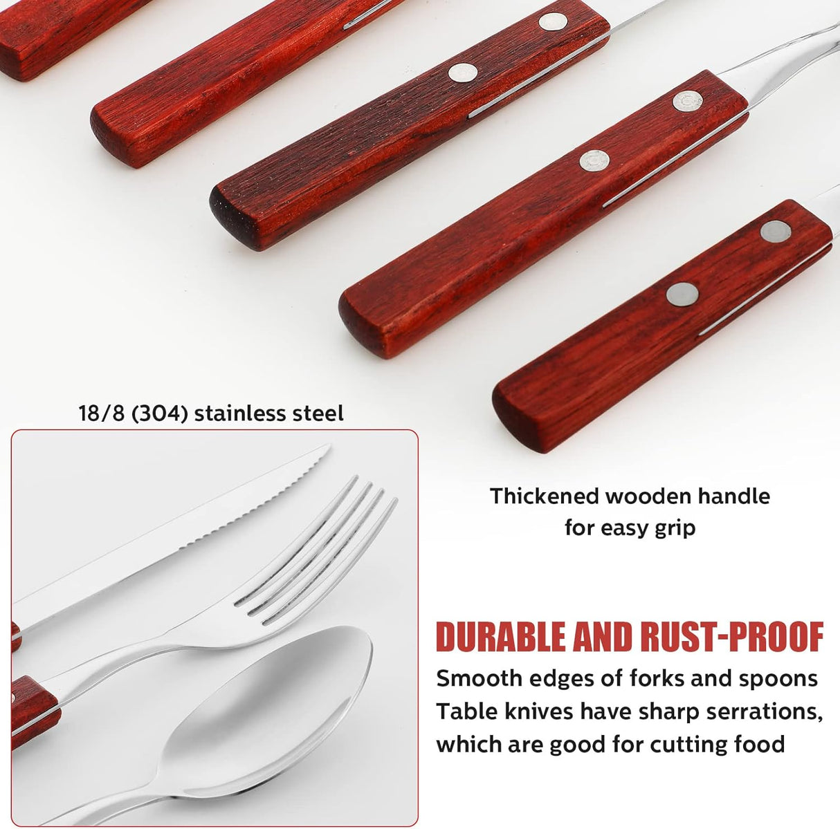 20pc Flatware Set Sequia | Cherry Wood | Stainless Steel | Holister