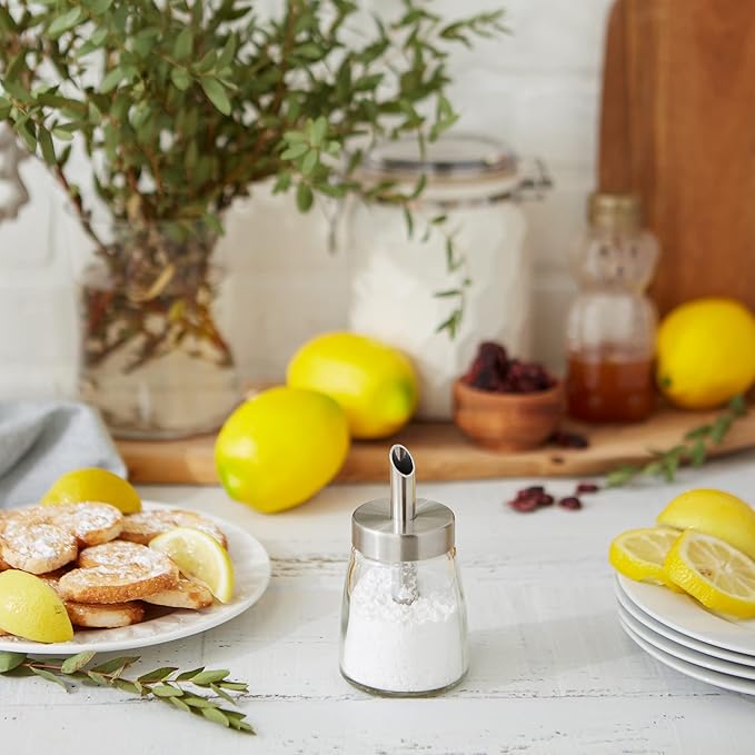 Glass Sugar Dispenser w/ Pour Spout Stainless Steel Lid | 4 oz | RVSP
