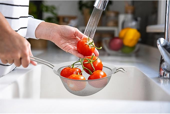 Double Mesh Strainer | 7 Inch | 18/8 Stainless Steel | Fine Dual Mesh | HIC Kitchen
