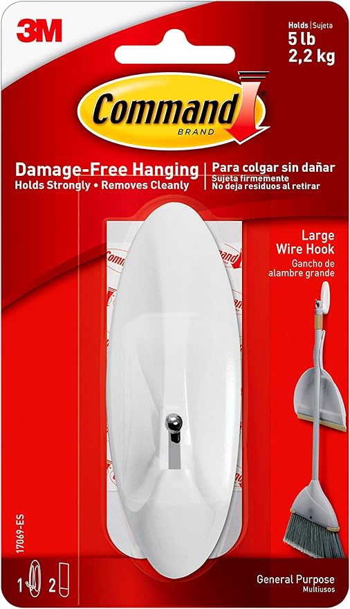 Command Wire Hook Large | Plastic | White | Wall Mount | 3M | 5 lb