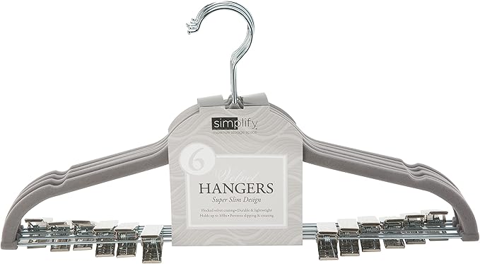 Velvet Hangers Clips 6pk Grey Simplify
