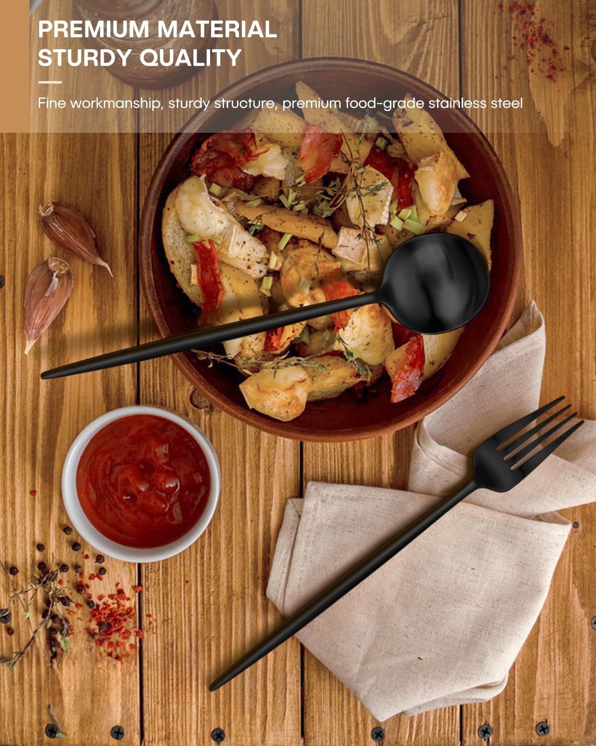 Black Flatware Set 20 pc | Vera Design | Stainless Steel | Vikko