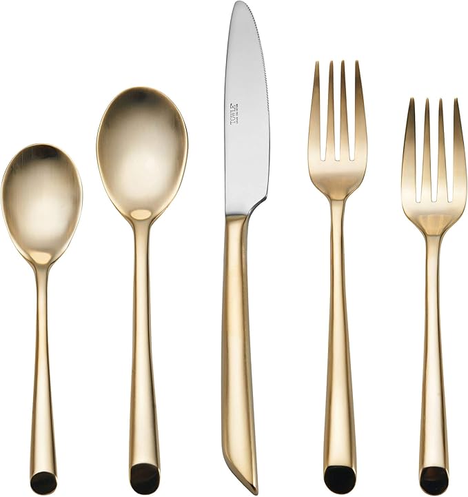 Gold Flatware Set 20pc | Satin Wave Finish | Towle Living