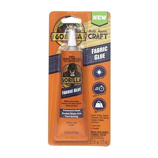 Gorilla Fabric Glue 2.5 oz | Clear | Waterproof & Flexible | No-Sew Adhesive