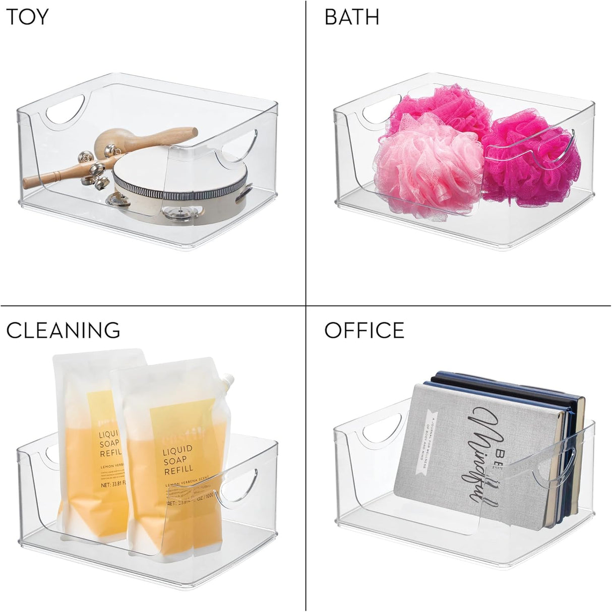 Open Front Storage Bin | Clear Bin | 8” x 10” x 5” | iDesign