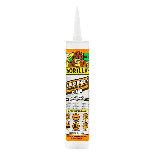 Gorilla Max Strength Construction Adhesive Clear | Waterproof | 9 oz Cartridge