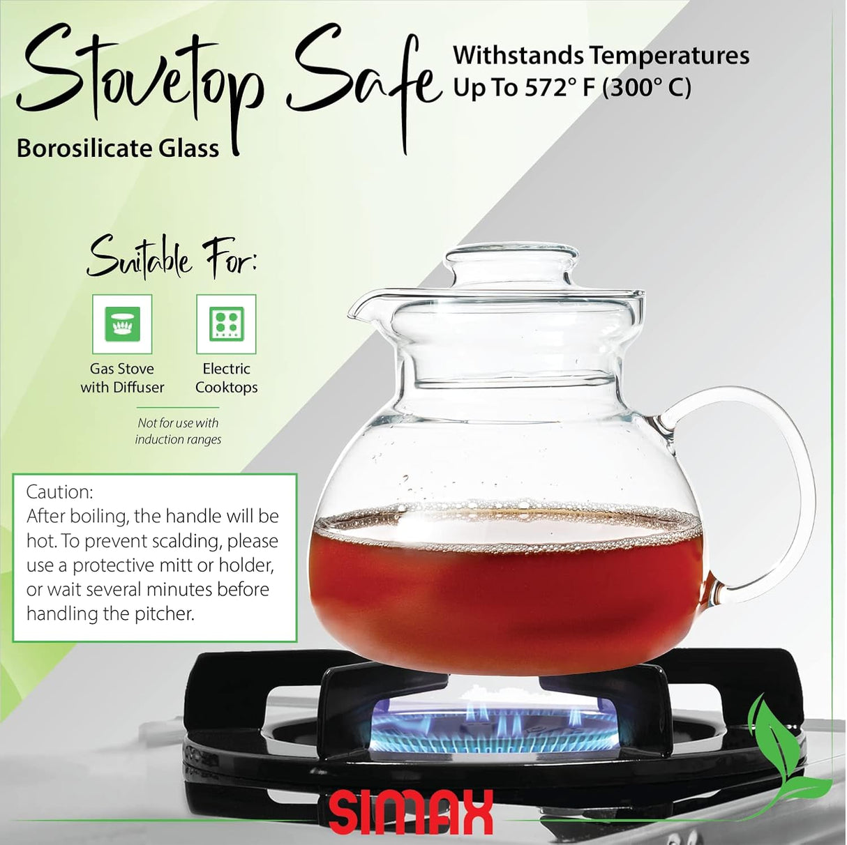 Glass Teapot for Stovetop | Glass Tea Kettle | 1QT | Simax
