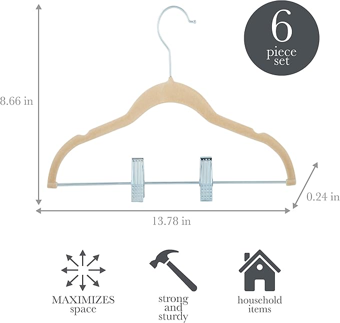 Velvet Kids Hangers Clips 6pk Ivory Simplify