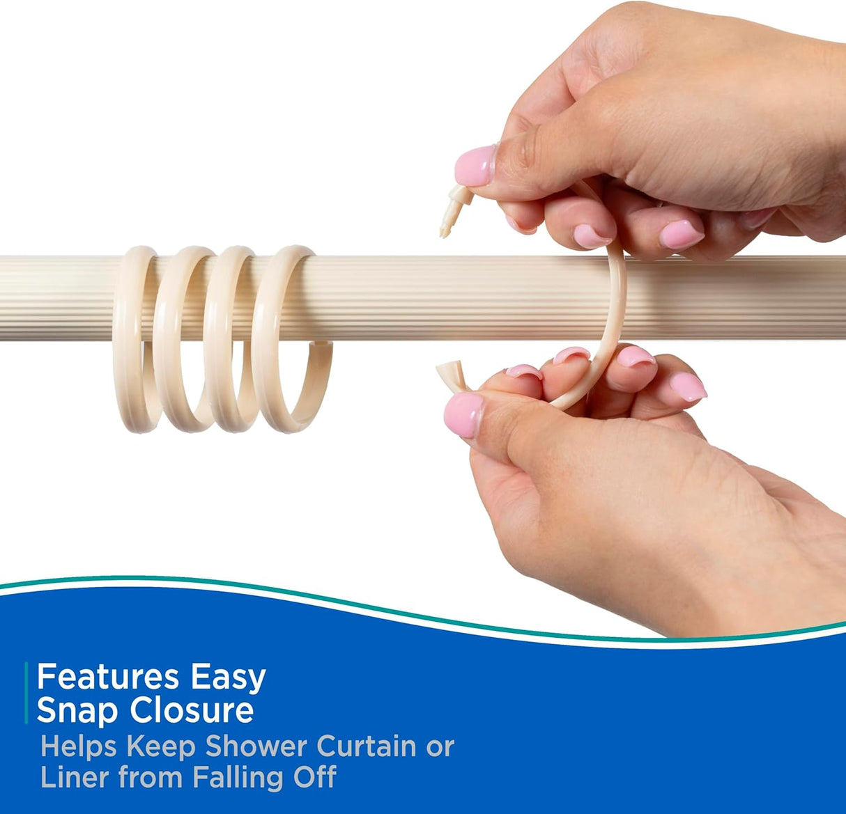 Curtain Hooks for Shower | Beige | Set of 12 | R&L Plastics