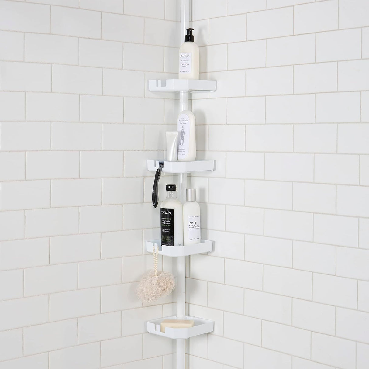 4 Tier White Corner Shower Organizer