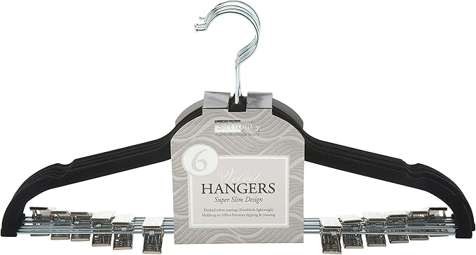 Velvet Hangers Clips 6pk Black Simplify
