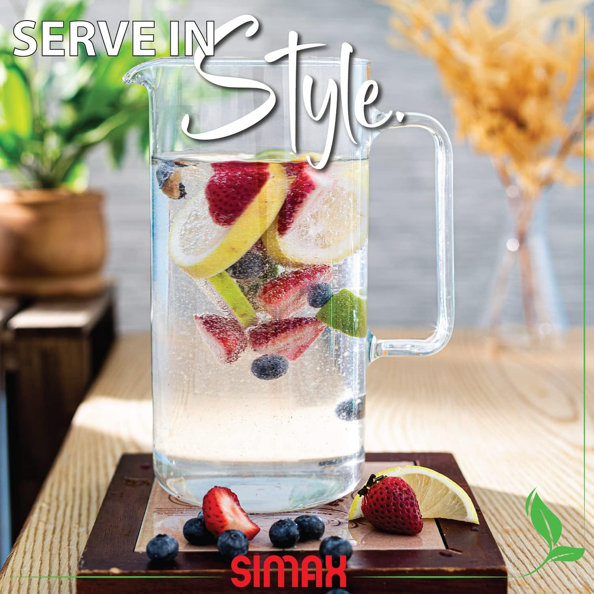 Glass Pitcher with Handle | 2.1 Qt | Cylinder | Simax