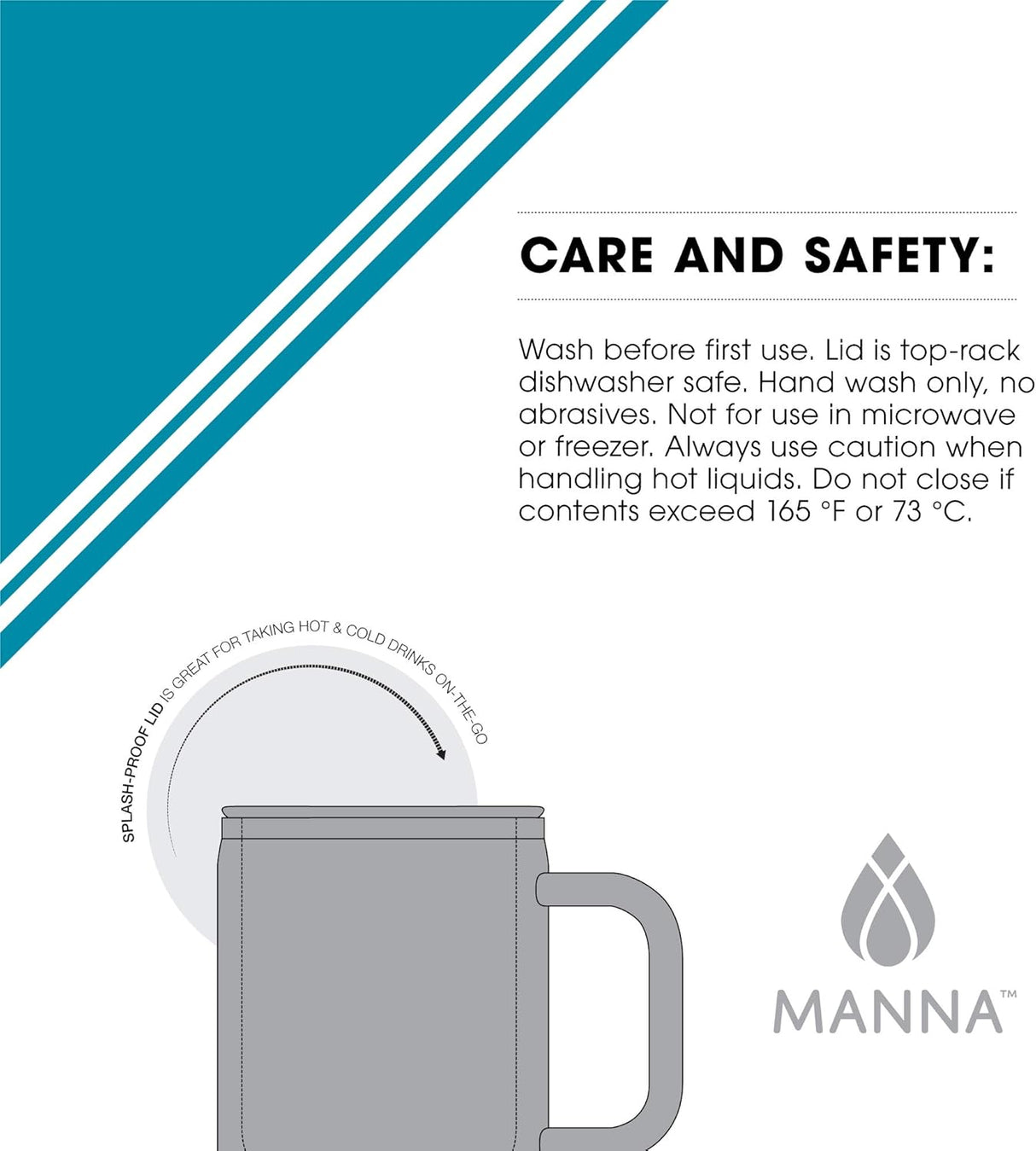 Travel Coffee Mug With Lid and Handle 14oz | Stainless Steel | Double Wall Vacuum Insulated | Manna