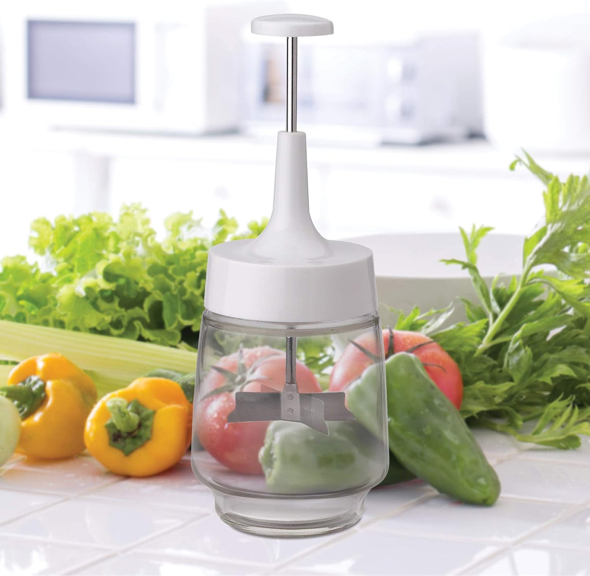 Glass Food Chopper | 18/8 stainless steel blades | HIC Kitchen