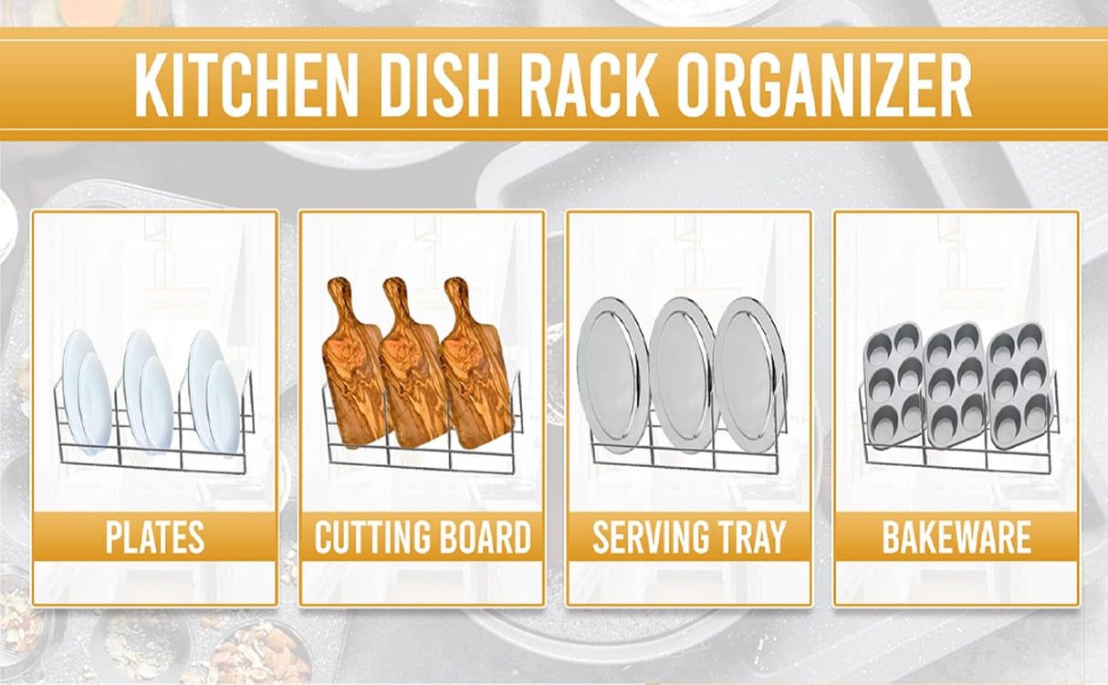 Plate Rack 4-Section | Dish Organizer | Grey | YBM Home